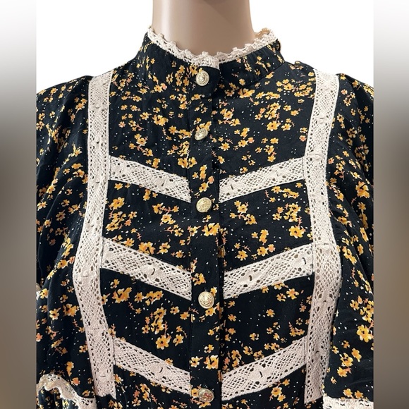 River Island Black Floral Yoke boho
 Long Sleeve mini tunic Dress - Picture 7 of 11